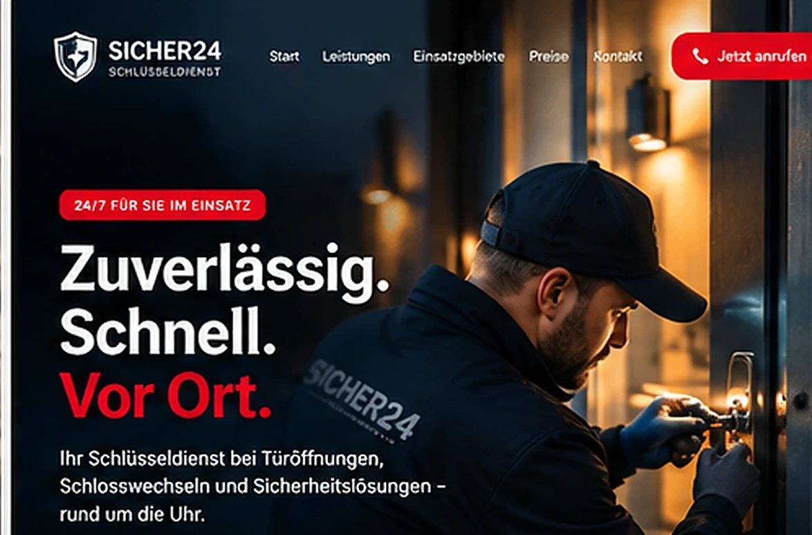 Fiktiver Website-Entwurf für Schlüsseldienste & Notdienste